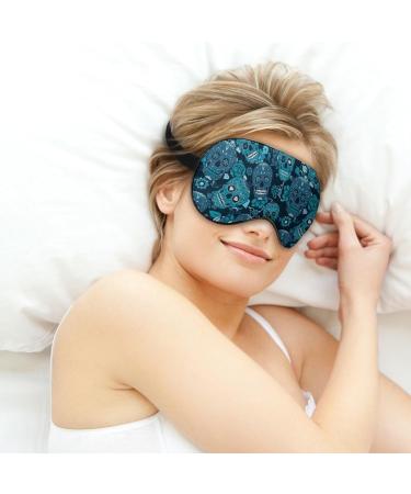 Teal Flower Skull Funny Sleep Mask - Adjustable Elastic Strap for Men and Women - Blackout Eye Shade for Sleeping, Travel, Nap - Cute Design - 1 Count - Buy Online on GoSupps.com