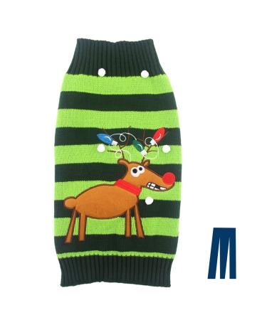 Mikayoo pet Sweater for Small Dog/cat,Ugly Sweater,Color Horizontal Stripes,Christmas Holiday Xmas, Elk Series, Reindeer Series XL Green