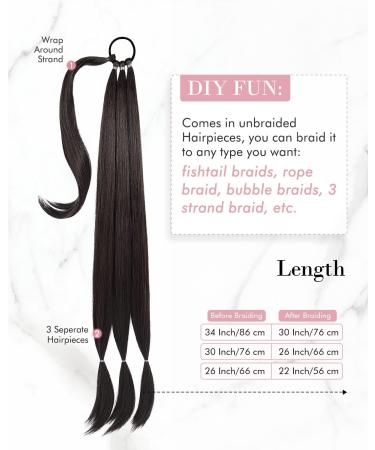 REECHO DIY Braid Ponytail Extension | Long Straight Wrap Around Synthetic Hairpiece 30Inch-160g Black Brown - Buy Online on GoSupps.com