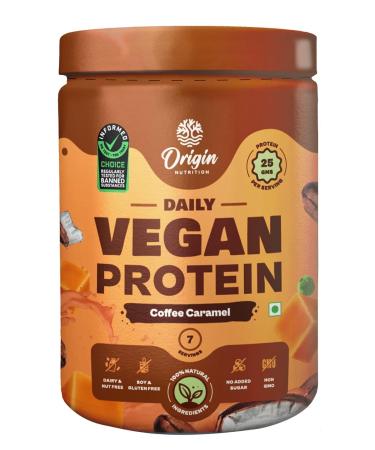 Ori Gin Nutrition 100% Natural Vegan Plant Protein Powder Easy to Digest Coffee Caramel with 25g Plant Based Protein Gluten Free Dairy Free No Added Sugar Soy Free Non -GMO Jain 7 Servings 258g