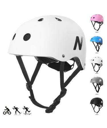 Nattork Skateboard Helmet Protective Gear for Kids,Multi-Sport Scooter Helmet with Removable Liner for Bike, Scooter, Inline Skate, Roller Skate, Suitable for Kids Youth Adults White Medium (20.47'' - 22.83'' / 52cm - 58cm)
