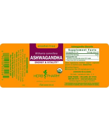 Herb Pharm Ashwagandha Tincture - Alcohol-Free 1 fl oz (30 ml) - Natural Stress Relief - Buy Online on GoSupps.com