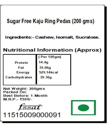 Ghasitaram Gifts Indian Sweets - Sugar Free Kaju Ring Pedas (200 Gms) (200gms) - Buy Online on GoSupps.com