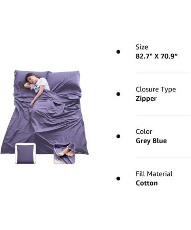 Compact Lightweight Sleeping Bag Liner with Zippered Opening for Feet - Grey/Blue - 82.7 x 70.9 - Ideal for Camping, Backpacking, Hotel, and Hiking - Buy Online on GoSupps.com