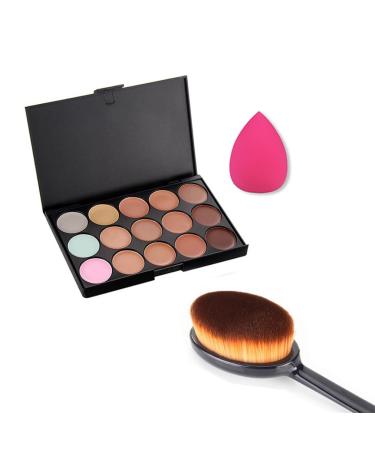 Buy Pure Vie Oval Makeup Brush Set with Sponge Puff & 15 Colors Concealer Palette - International Shipping Available - Buy Online on GoSupps.com