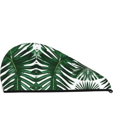 Green Palm Leaf Coral Velvet Hair Drying Cap with Buttons - Anti-Frizz for Curly Long & Thick Hair - Buy Online on GoSupps.com
