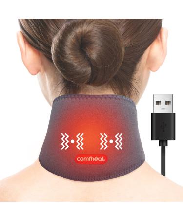 Comfheat Neck Heating Pad with Vibration  USB Heated Neck Brace Wrap for Pain Relief  3 Heat & Massage Settings  Auto Shut Off  Thermal Wram Therapy for Soreness & Stiffness Relief (Not Chargeable)