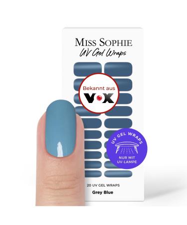 Original Miss Sophie UV Gel Nail Foils The Blues UV I 20 UV Gel Nail Polish Strips Solid Color Grey Blue UV I For Finger & Toenails
