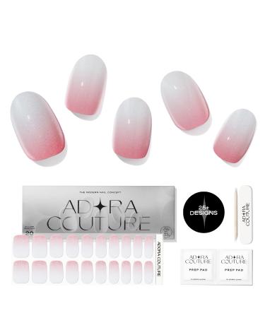 Adora Couture Semi Cured Gel Nail Strips | White and Pink Ombre Glitter Gel Nail Strips | Glitter, Ombre Gradient Full Sticker Nail Wraps for Women | Stick On Salon Nails at Home Kit - UV Required (Princess Wedding)