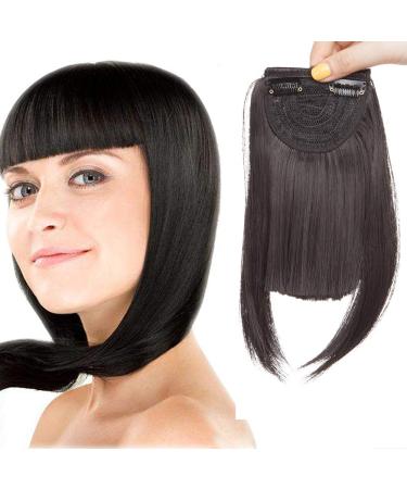 One Piece Straight Bang Clip In On Bangs Fringe Cute Hair Extensions - Natural Black
