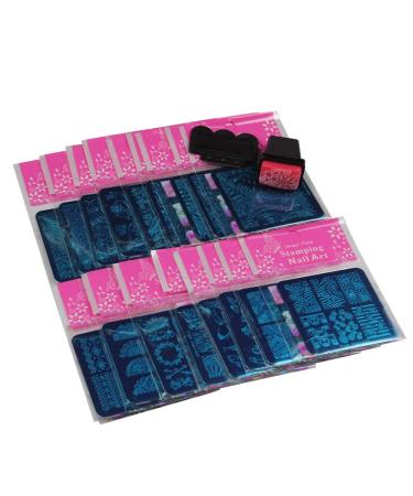 BeautyLeader 20Pcs Mix Designs Nail Plates +1 Pcs Nail Art Stamper + 1 Scraper Nail Art Image Stamp Stamping Plates Manicure Template Nail Art Tools (A036-55)