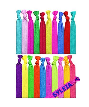 Syleia 20 Hair Ties - Candy Shop Colors - Plus One Bonus Hair Tie - Elastic Ponytail Holders No Crease Hand Knotted Fold Over Assorted 20 Pack