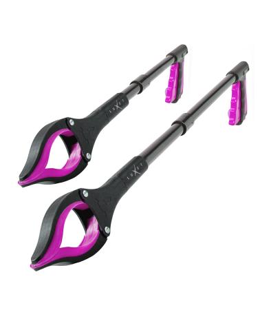 Grabber Reacher Tool - 2 Pack - Newest Version Long 19/32 Inch Foldable Pick Up Stick - Strong Grip Magnetic Tip Lightweight Trash Picker Claw Reacher Grabber Tool for Elderly Reaching, Luxet (Pink)