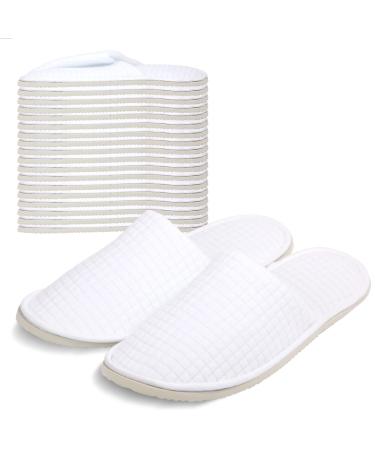 Anmerl Spa Slippers for Men and Women - Premium Bulk Hotel Slippers - Breathable Soft Cotton House Guest Slippers - Non Slip, Washable, Reusable - 10 Pairs (White) 6-11 Women/6-10 Men White