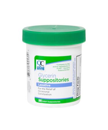 Quality Choice Fast-Acting Adult Glycerin Suppositories for Occasional Constipation Relief. Gentle Predictable Bowel Movement Within 15 Minutes to 1 Hour 25 Count