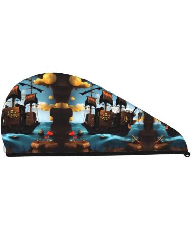 Super Absorbent Cartoon Pirate Ship Hair Cap for Girls | Quick Dry Elastic Wrap for Long Thick Hair - Buy Online on GoSupps.com