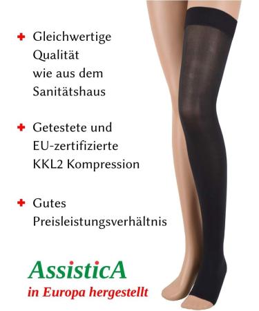 23-32 mmHg Assistica Medical Compression Stockings - Open Tip Silicone Tape Small (158-170 cm) for Men & Women - Black - Buy Online on GoSupps.com