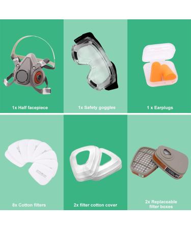 ANUNU Reusable Half Face Respirator with Filters/Goggle - Protection Against Dust, Organic Gas, and Vapors for Epoxy Resin, Welding, Woodworking - Buy Online on GoSupps.com