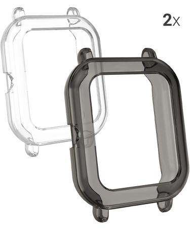 kwmobile 2-Pack Fitness Tracker Frame for Huami Amazfit GTS 2 Mini - TPU Silicone Cover (Transparent/Black) - Buy Online on GoSupps.com