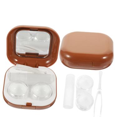 Gatuida Box with 2 sets of contact lens container contacts make-up mirror contact lens boxes for eye contact lenses form container cosmetics make-up mirror case travel brown 7.3x7.3x2.6cm