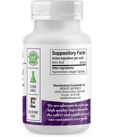 NewLife Naturals Boric Acid Suppositories 600mg w/Vaginal Applicators - 30 Suppositories & 16 Applicators - USA Made for Yeast Infection & BV - Buy Online on GoSupps.com