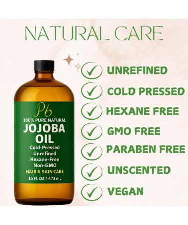 Jojoba Oil 16 fl oz Glass Bottle with Pump Cold-Pressed Unrefined & Hexane-Free Jojoba Oil for Hair Skin & Face Natural Moisturizer & Lightweight Carrier Oil for Essential Oils & Massage - Buy Online on GoSupps.com