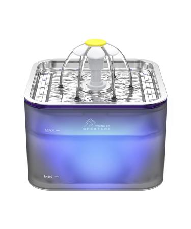 Cat Water Fountain Stainless Steel, 100oz/0.8gal Pet Fountain with LED Light for Cats and Dogs Grey