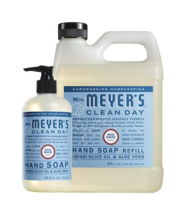 Mrs Meyers Liquid Hand Soap Refill And Dispenser Bottle  Rainwater Scent  Set includes 33 oz. Refill & 12.5 oz. Bottle