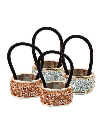 Lurrose 4pcs Rhinestone Glitter Ponytail Holder Cuff Metal Hair Ties Gothic Punk Hair Holder Elastic Hair Band Rope