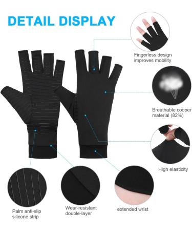ACWOO Copper Arthritis Gloves for Pain Relief | Compression Gloves for Men & Women | Fingerless Design for Rheumatoid & Osteoarthritis (XL Black) - Buy Online on GoSupps.com