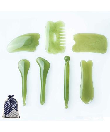 7 Pieces Gua Sha Scraping Massage Tool,Natural Resin GuaSha Tool Massage Tools Set for Face Back and Neck Release,Reduce Muscle Pain (Green)