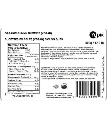 Yupik Organic Gummy Dummies Gelatin-Free 500 g Gluten-Free Non-GMO Natural Flavors & Colors Chewy Pacifier-Shaped Gummies Sweet Candy Delicious Snack Ideal for Gifting & Holidays - Buy Online on GoSupps.com