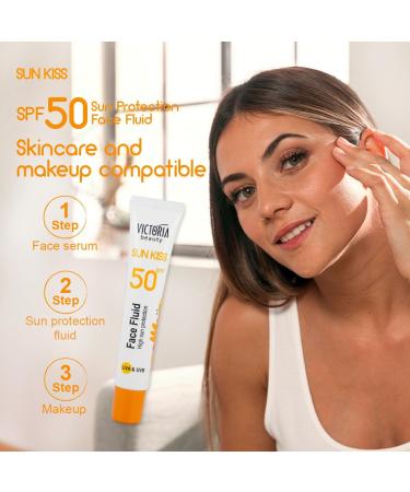 Victoria Beauty Sun Kiss SPF 50 Sunscreen for Face - Face Suncream and Facial Moisturiser with Niacinamide Hyaluronic Acid and Green Tea 40ml - Buy Online on GoSupps.com