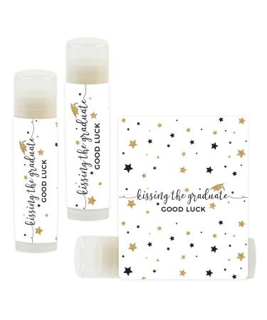 Andaz Press White and Gold Glittering Graduation Party Collection Lip Balm Favors Kissing the Graduate Good Luck! 12-Pack Favor Lip Balm