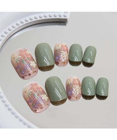 24-Piece Short Press On Nails - Angular Flower Design Full Cover French Acrylics for DIY Manicure - Perfect for Women & Girls - Buy Online on GoSupps.com