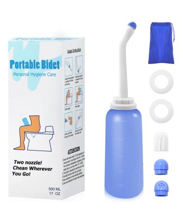 RUFCRIL Peri Bottle, Portable Travel Bidet with Carry Bag, TPE Material Can Be Boiled, 500ml Capacity with 2 Sealing Ring,Essentials for Postpartum Perineal Care,Hemorrhoid Treatment,New Baby Blue