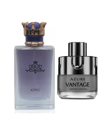 King&Azure Vantage Limited Edition Men Cologne Set Eau De Parfum Spray For Men Fruity Notes Enriched By A Strong Woody Based Fragance Ideal for Day Wear - 3.4 Fl Oz