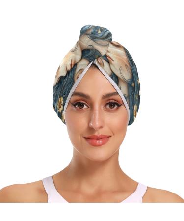 Mother Daughter Flowers Stars Hair Towel 2 Pack Super Absorbent Hair Drying Towel Quick Dry Hair Turbans Head Towel with Button Twisty Wrap for Women Girls