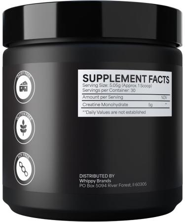 Whippy Brands Creatine Powder | 5g Creatine Monohydrate per Serving | Muscle Strength & Recovery | 30 Servings (Unflavored) - Buy Online on GoSupps.com