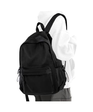 PAUBACK Black School Backpack for Girls Water Resistant High School Book Bag Simple Backpack for Teens Boys Girls Lightweight Simple Middle School Back Pack Daypack