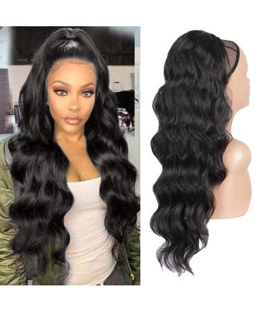 RPAEOY Ponytail Hair Hairpieces for Women 60 CM Drawstring Clip in Hair Extension Fluffy Curly Natural Synthetic Hair Fiber Wigs Replacement Wigs for Cosplay Daily Use Party Wear (Black)