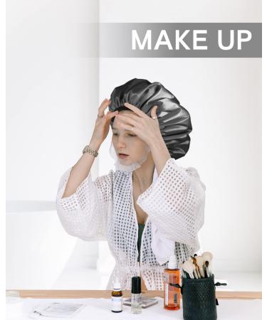 Keeygo Terry Lined Triple Layer Shower Cap for Women - Waterproof, Reusable and Ideal for Long Thick Hair - Black - Buy Online on GoSupps.com