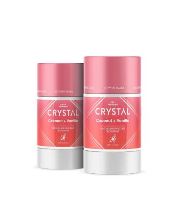 CRYSTAL Deodorant Magnesium Solid Stick Natural Deodorant, Non-Irritating Aluminum Free Deodorant, Safely and Effectively Fights Odor, Baking Soda Free, Coconut + Vanilla, 2.5 oz (Pack of 2), PINK 2.5 Ounce (Pack of 2)