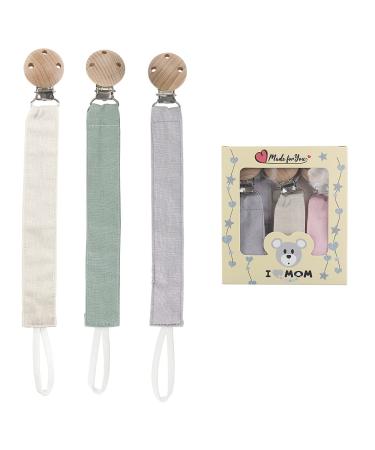 Ruby 3PCs pacifier chain fabric set pacifier band cotton cotton pacifier chain girls and pacifier chain young pacifier chains with beech wood clip green