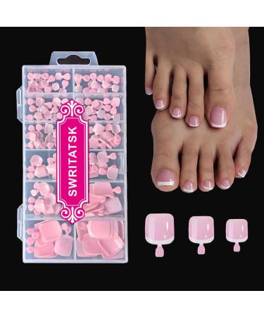 Toe Nail Tips - Short French Square Wearable Toenails 120Pcs/Box 12 Sizes SWRITATSK French Pink Wearable Full Cover Fake Toenail For Nail Extension Home DIY Nail Salon French Pink Toe nail tips