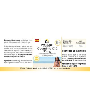 Coenzyme Q10 30mg - Vegan CoQ10 Tablets - 100 Tablets | Premium German Quality - Warnke Vitalstoffe - Buy Online on GoSupps.com