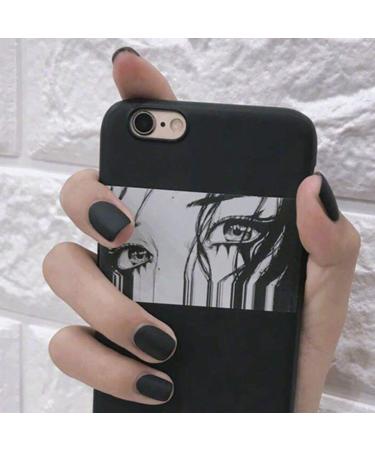 Sethexy matt fake nail tip fashion squoval pure color wrong nails press the nails for women and girls (black)