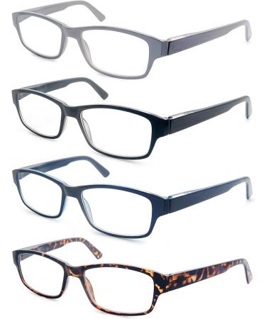 Shop Heeyyok Reading Glasses for Men - Large Rectangular Comfortable Fit 4 Pack - Stylish & Durable 2.0 Diopter Eyewear for Large Heads - Buy Online on GoSupps.com