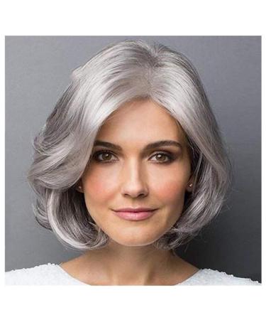 2018 blonde hair trend - ombre gray brief bob hair synthetic wigs side parting 2 tones silver gray short wavy bob wig for women 33 cm 135 g gray
