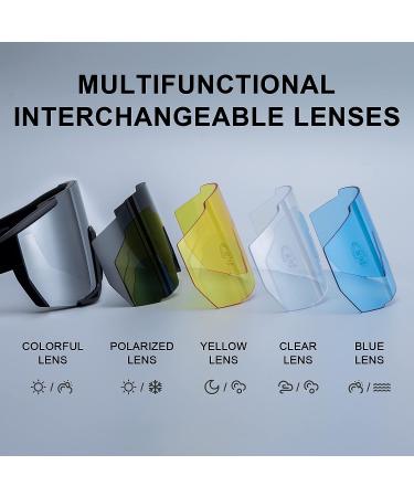 Polarized Cycling Sports Sunglasses with 5 Interchangeable Lenses | UV400 TR90 Lightweight for Men and Women - Ideal for Baseball, Running, Fishing, and Golf | Black-Silver - Buy Online on GoSupps.com
